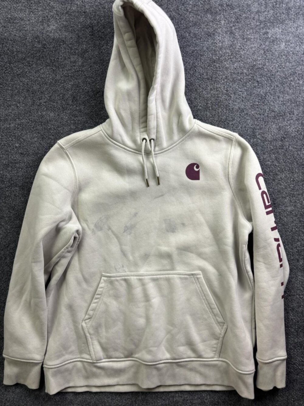 Carhartt Hoodie Sweatshirt Womens 1X White Fleece Pullover Sleeve Logo Raglan
